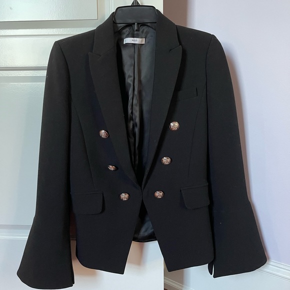 MANGO military style button blazer with hook closure in BLACK - Picture 3 of 4